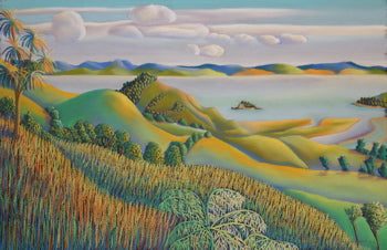 Kaipara Harbour New Zealand original pastel landscape painting in autumnal tones