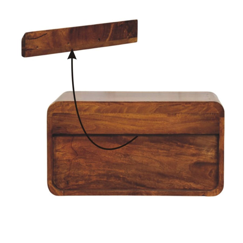 Cloud 9 Floating Bedside Shelf with Single Drawer - Dark Wood