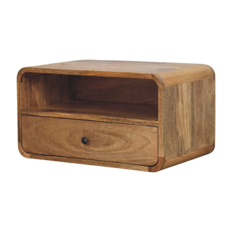 Cloud 9 Floating Bedside Shelf with Single Drawer - Light Wood