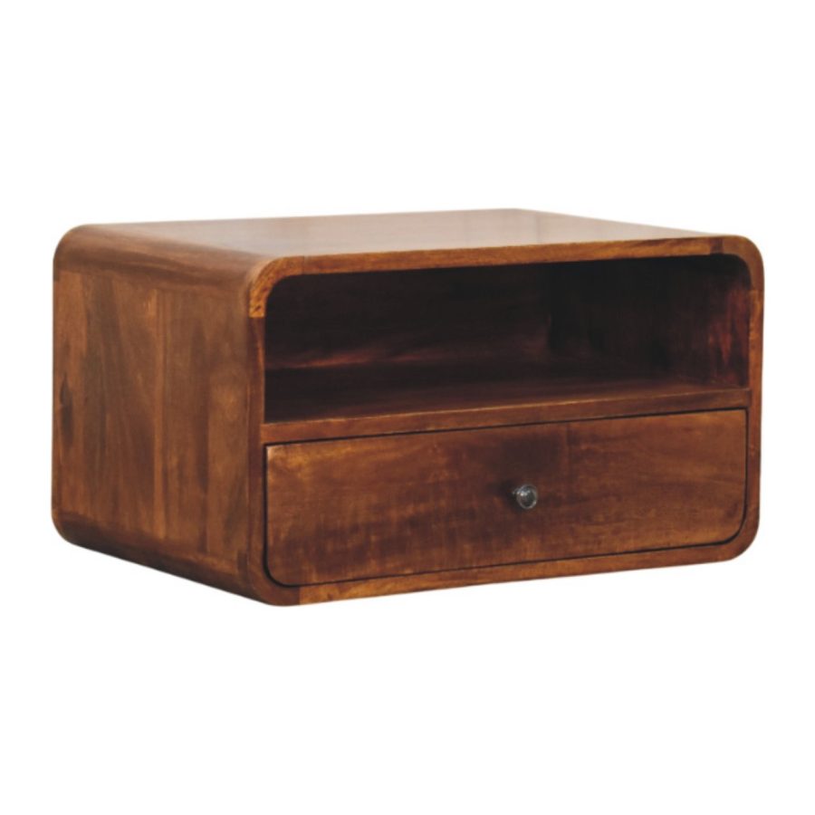 Cloud 9 Floating Bedside Shelf with Single Drawer - Dark Wood