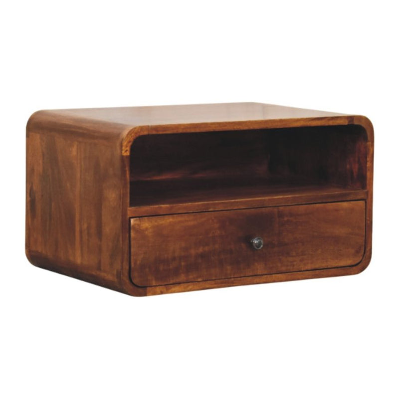 Cloud 9 Floating Bedside Shelf with Single Drawer - Dark Wood