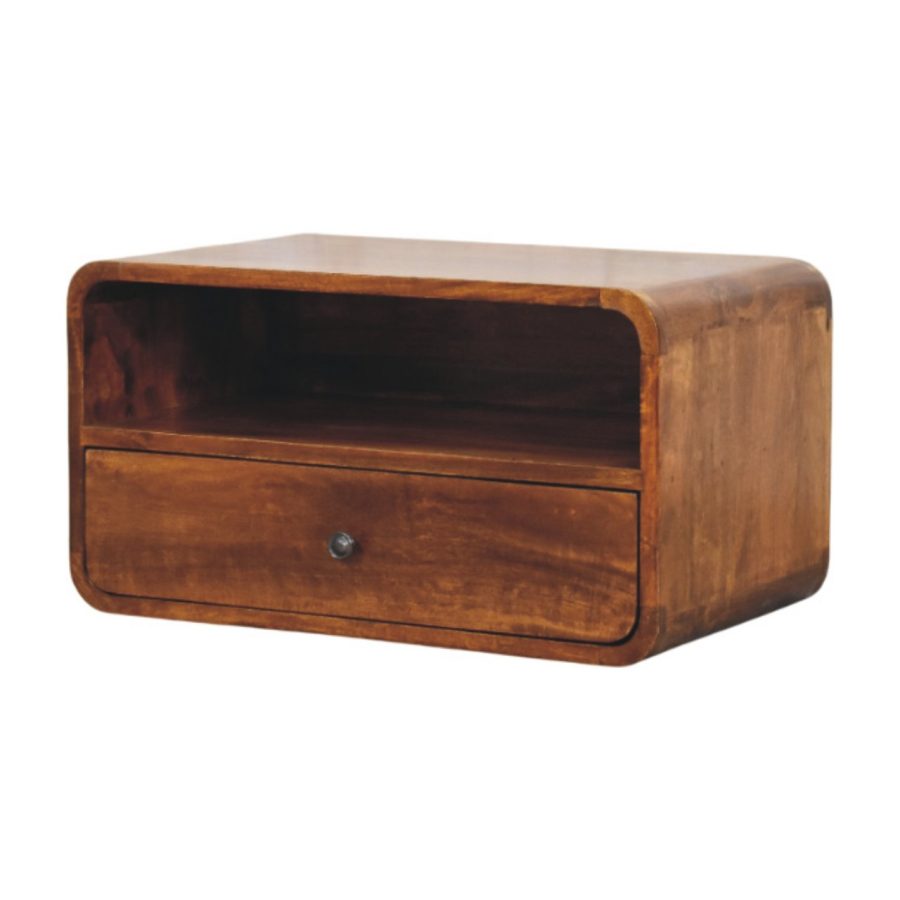 Cloud 9 Floating Bedside Shelf with Single Drawer - Dark Wood
