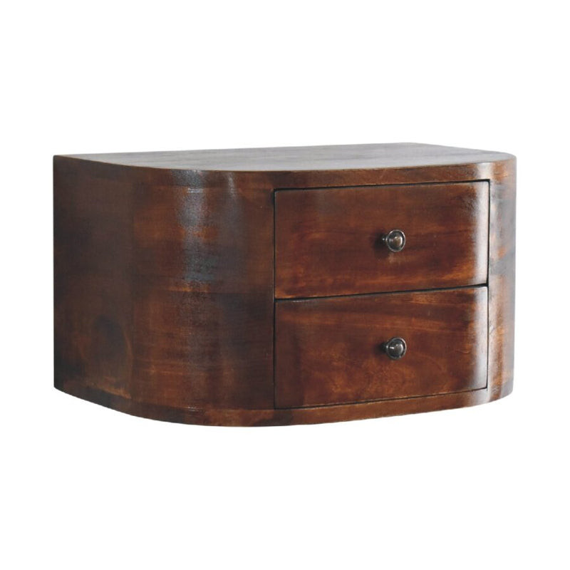 Cloud 9 Floating Bedside 2 Drawer - Curved Wood