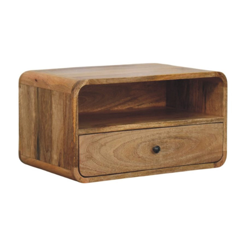 Cloud 9 Floating Bedside Shelf with Single Drawer - Light Wood