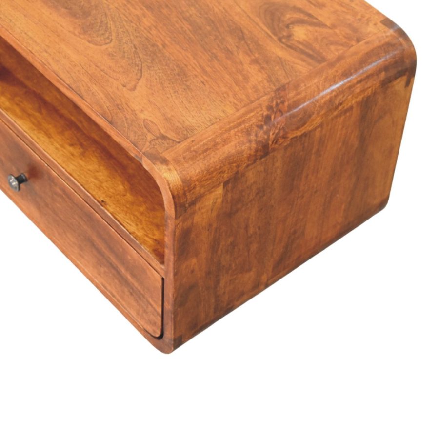 Cloud 9 Floating Bedside Shelf with Single Drawer - Dark Wood