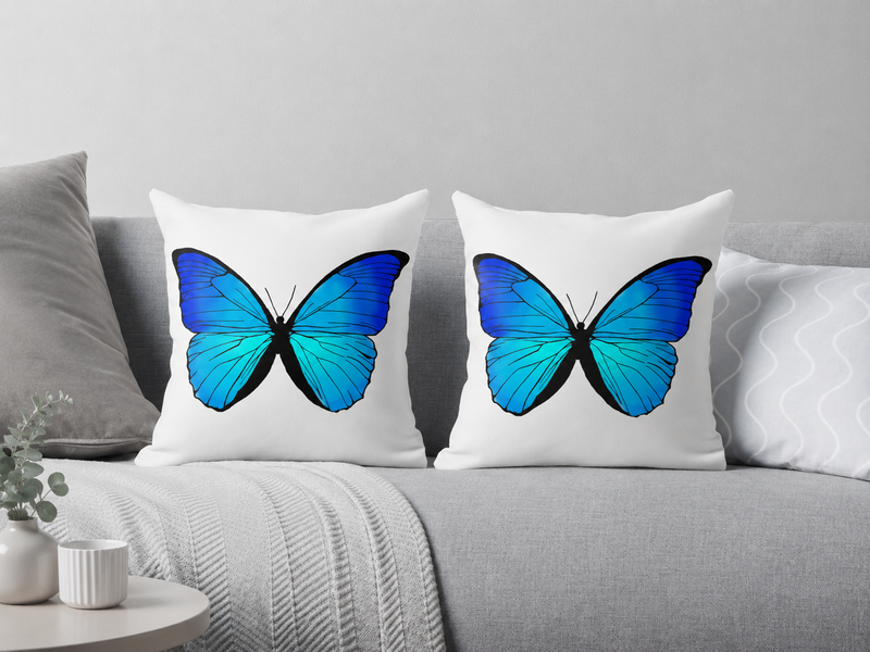 Crisp Blue Butterfly Cushion
