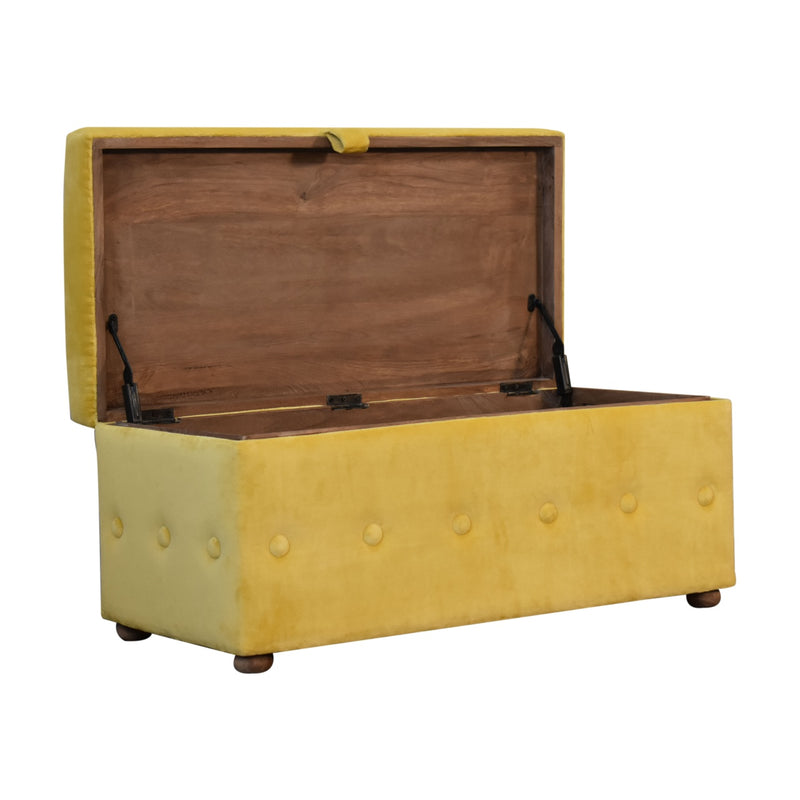 Golden Yellow Velvet Lid-up Ottoman