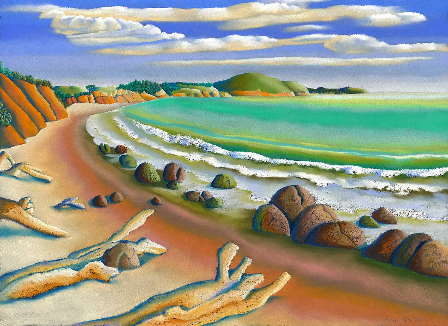 Moeraki Boulder Beach New Zealand Original Pastel