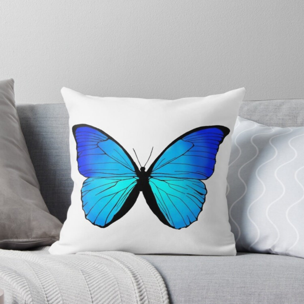 Crisp Blue Butterfly Cushion