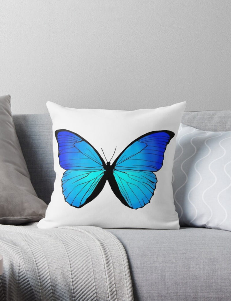 Crisp Blue Butterfly Cushion